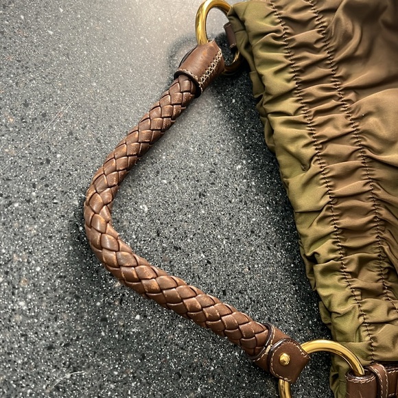 Vintage Prada Nylon Hobo Arm Bag | Olive Green Braided Handle Gold Hardware - Picture 2 of 10